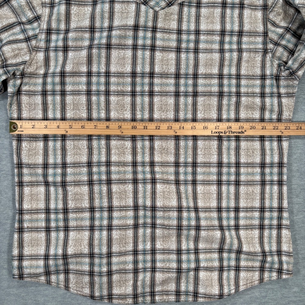 Wrangler Retro Mens XL Tan Brown Plaid Paisley Pearl Snap Western Shirt MVR169M - Picture 10 of 10